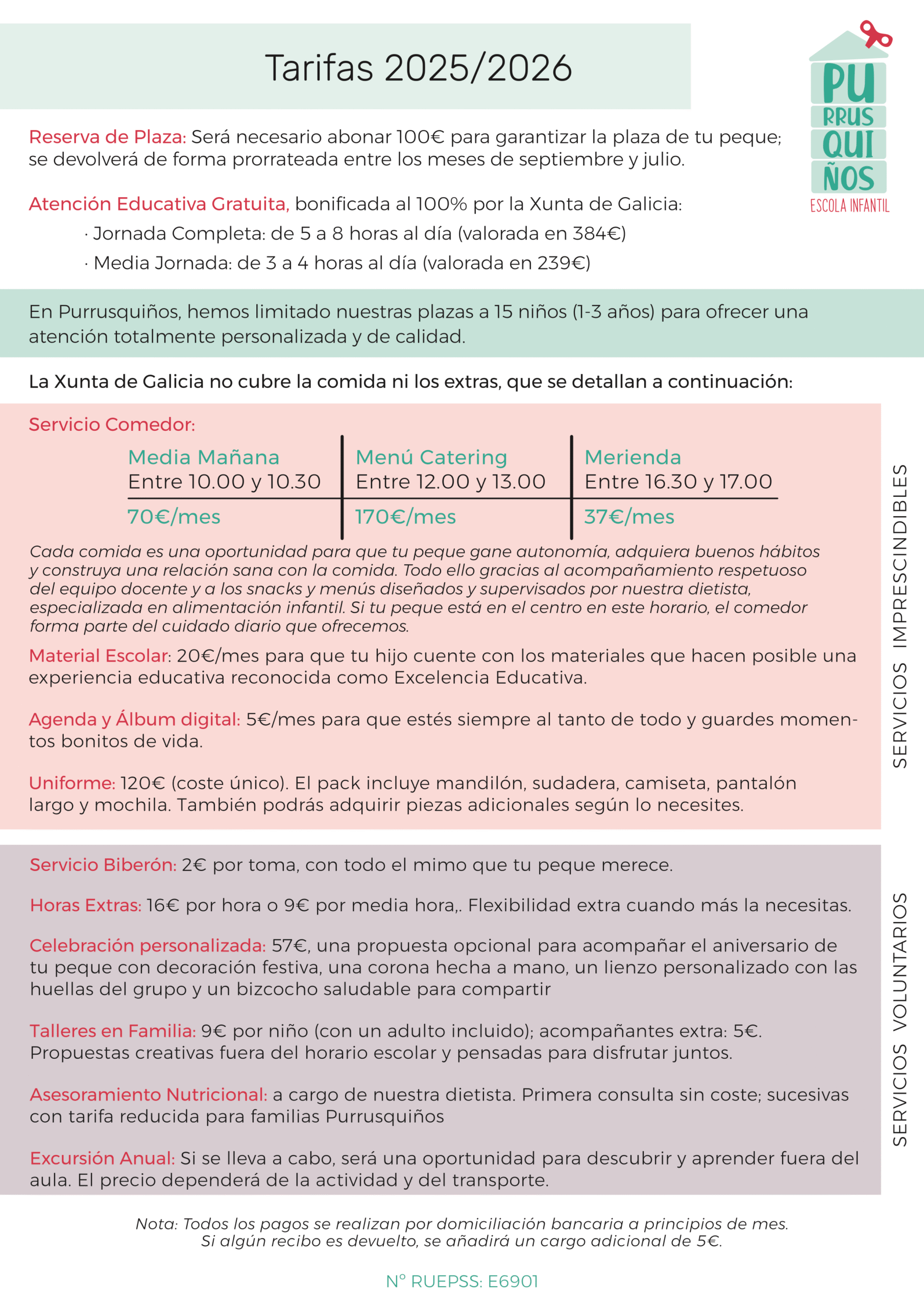 escuela infantil purrusquiños tarifas 2025-2026